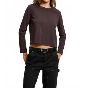 NEW PERFECTWHITETEE bruce ringspun cotton long sleeve crewneck top in cocoa powd